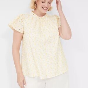 Lane Bryant Women’s Yellow Eyelet Subtle Swing Cap Sleeve Top Sz 22/24